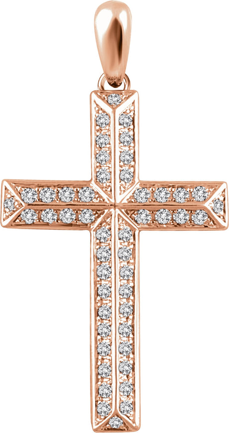 14K Gold Round Natural Diamond Cross Pendant - Rose Gold