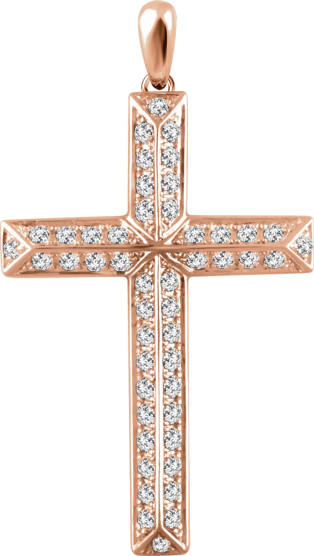 14K Gold Round Natural Diamond Cross Pendant - Rose Gold