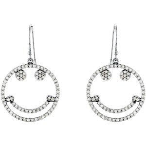 14K Gold Round Natural Diamond Accented Smiley Face Earrings - view 2