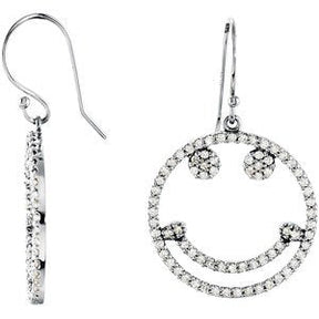 14K Gold Round Natural Diamond Accented Smiley Face Earrings