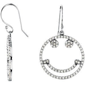 14K Gold Round Natural Diamond Accented Smiley Face Earrings