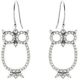 14K Gold Round Natural Diamond Accented Owl Earrings - view 2