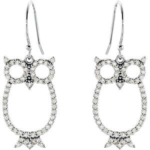 14K Gold Round Natural Diamond Accented Owl Earrings - view 2