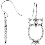 14K Gold Round Natural Diamond Accented Owl Earrings
