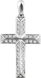 14K Gold Round Natural Diamond Cross Pendant - White Gold