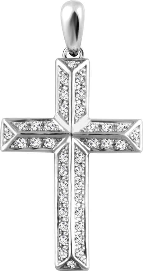14K Gold Round Natural Diamond Cross Pendant - White Gold