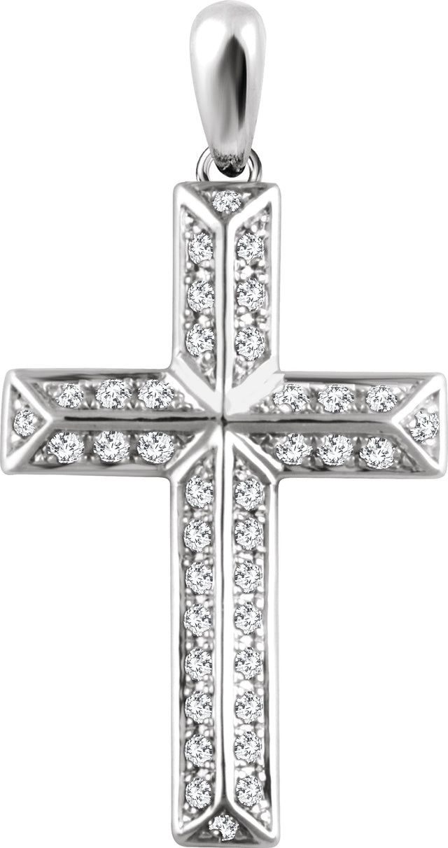14K Gold Round Natural Diamond Cross Pendant - White Gold