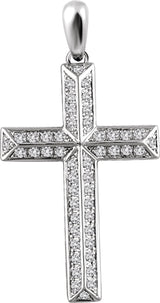 14K Gold Round Natural Diamond Cross Pendant - White Gold