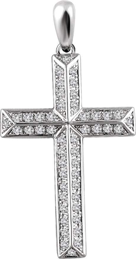 14K Gold Round Natural Diamond Cross Pendant - White Gold