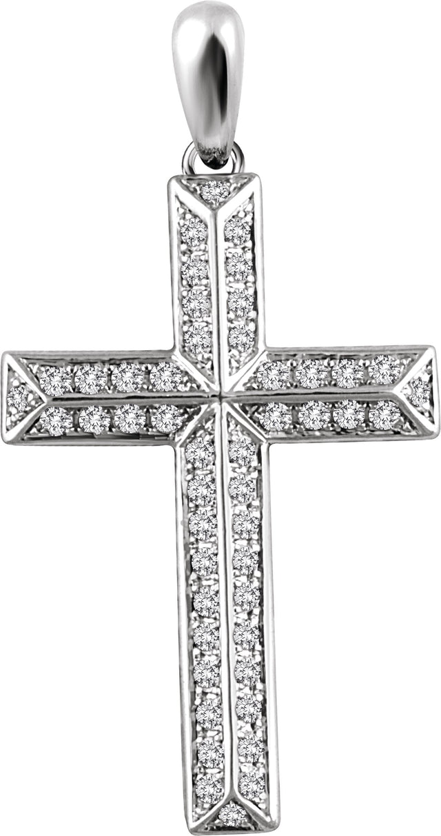 14K Gold Round Natural Diamond Cross Pendant - White Gold