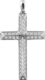 14K Gold Round Natural Diamond Cross Pendant - White Gold