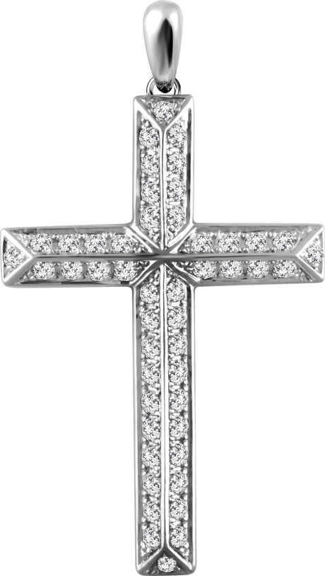 14K Gold Round Natural Diamond Cross Pendant - White Gold