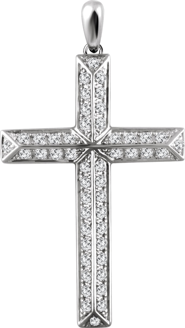 14K Gold Round Natural Diamond Cross Pendant - White Gold