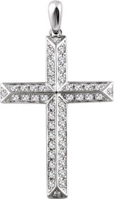 14K Gold Round Natural Diamond Cross Pendant - White Gold
