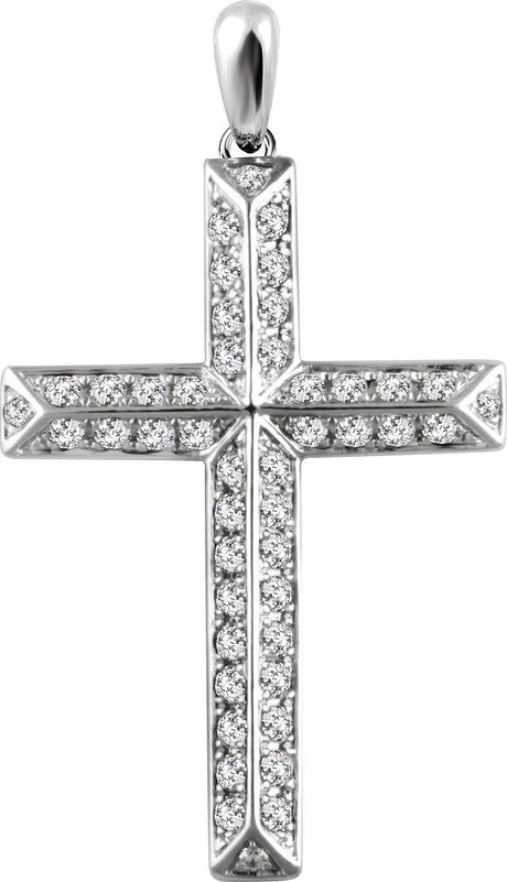 14K Gold Round Natural Diamond Cross Pendant - White Gold