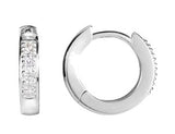 14K Gold Round Natural Diamond Accented Hoop Earrings – 1.2mm Stones - White Gold