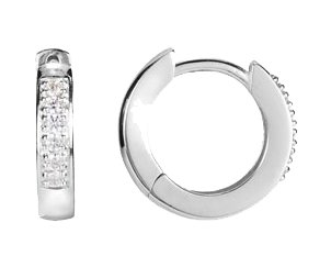 14K Gold Round Natural Diamond Accented Hoop Earrings – 1.2mm Stones - White Gold
