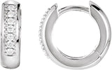 14K Gold Round Natural Diamond Accented Huggie Earrings – 1.3mm Stones - White Gold