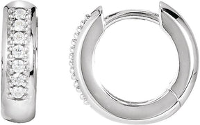 14K Gold Round Natural Diamond Accented Huggie Earrings – 1.3mm Stones - White Gold