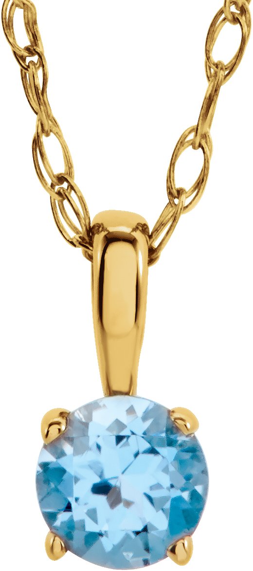 14K Gold Round Natural Swiss Blue Topaz Youth Birthstone Necklace or Pendant - Yellow Gold