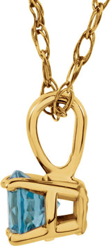 14K Gold Round Blue Zircon Youth Birthstone Necklace or Pendant - Yellow Gold - view 2