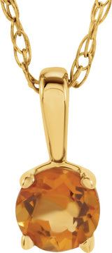 14K Gold Round Citrine Youth Birthstone Necklace or Pendant - Yellow Gold