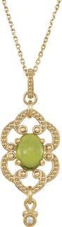 14K Gold Oval Natural Peridot Granulated Necklace or Pendant