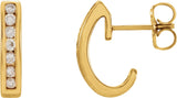 14K Gold Round Natural Diamond Channel-Set J-Hoop Earrings - Yellow Gold
