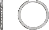 14K Gold Round Natural Diamond Inside-Outside Hoop Earrings – 1mm Stones - White Gold