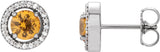 14K Gold Round Natural Yellow Sapphire Halo-Style Earrings - White Gold