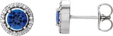 14K Gold Round Natural Blue Sapphire Halo-Style Earrings - White Gold