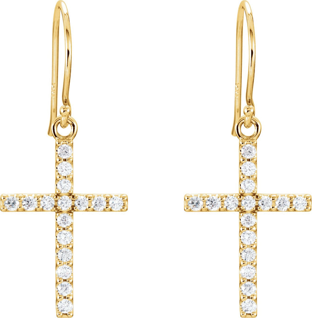 14K Gold Round Natural Diamond Cross Earrings – 1.5mm Stones - Yellow Gold - view 2