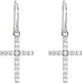 14K Gold Round Natural Diamond Cross Earrings – 1.5mm Stones - White Gold - view 2
