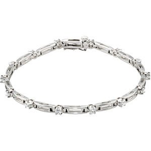 14K Gold Round Natural Diamond Line Bracelet – 2.4-3.1mm Stones - White Gold