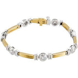 14K Gold Round Natural Diamond Bezel-Set Line Bracelet – 3.4mm Stones - Two-Tone