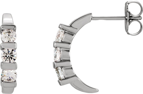 14K Gold Round Lab-Grown Diamond Three-Stone J-Hoop Earrings - White Gold