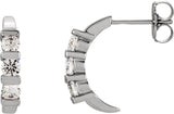 14K Gold Round Natural Diamond Three-Stone J-Hoop Earrings - White Gold