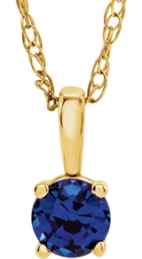 14K Gold Round Blue Sapphire Youth Birthstone Necklace or Pendant - Yellow Gold