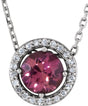 Platinum Round Natural Pink Tourmaline Halo-Style Necklace or Pendant
