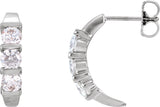 14K Gold Round Natural Diamond Three-Stone J-Hoop Earrings - White Gold
