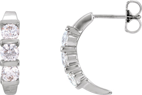 14K Gold Round Lab-Grown Diamond Three-Stone J-Hoop Earrings - White Gold
