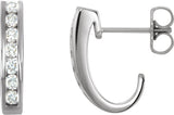 14K Gold Round Natural Diamond Channel-Set J-Hoop Earrings – 2mm Stones - White Gold