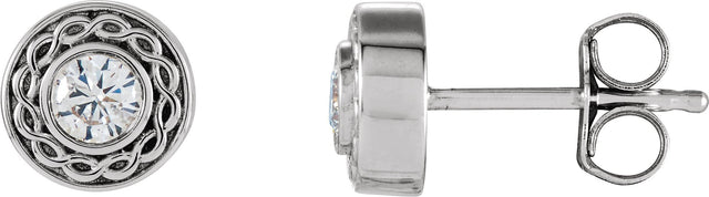 14K Gold Round Natural Diamond Bezel-Set Earrings - White Gold