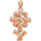 14K Gold Round Natural Diamond Floral-Inspired Cross Pendant – 1/8 CTW - Rose Gold