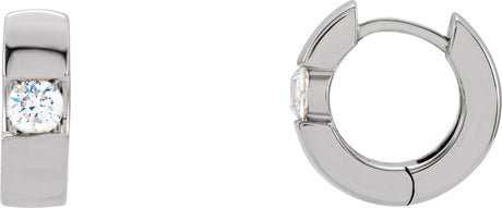 14K Gold Round Natural Diamond Hinged Hoop Earrings - White Gold