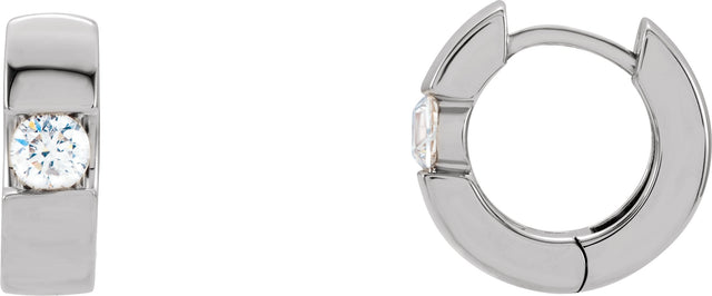 14K Gold Round Natural Diamond Hinged Hoop Earrings - White Gold