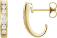 14K Gold Round Natural Diamond Channel-Set J-Hoop Earrings – 2mm Stones - Yellow Gold