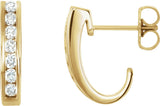 14K Gold Round Natural Diamond Channel-Set J-Hoop Earrings – 2mm Stones - Yellow Gold