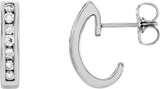 14K Gold Round Natural Diamond Channel-Set J-Hoop Earrings - White Gold