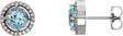 14K Gold Round Natural Aquamarine Halo-Style Earrings